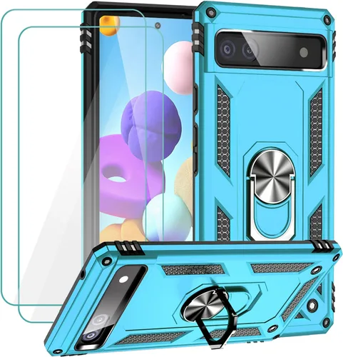 Miniatura 16 de Funda para Google Pixel 6a con protector de pantalla de vidrio templado [2 unidades], funda protectora de grado militar a prueba de golpes con Negro