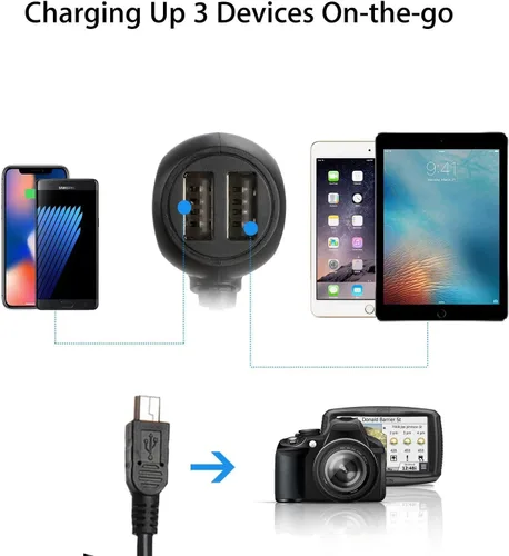 Miniatura 4 de Cargador de cámara para salpicadero, cable de alimentación USB, micro USB y cable mini USB, para cámara de tablero y cable de alimentación
