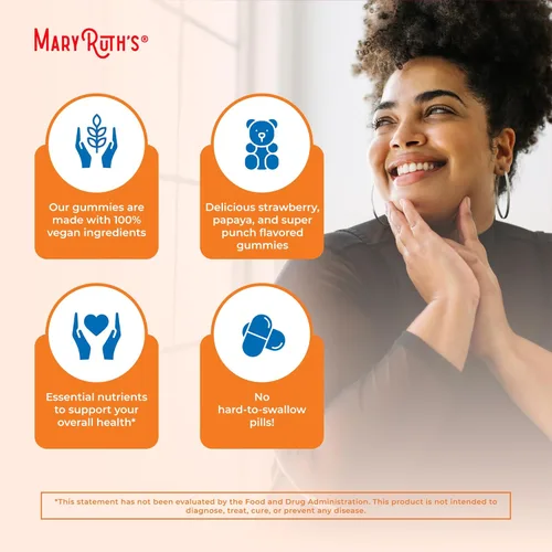 Miniatura 6 de MaryRuth Organics Multivitamínico para mujeres y hombres, sin azúcar, gomita multimineral para adultos con vitamina C, D y E, vitaminas B, biotina