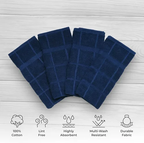 Miniatura 2 de Toallas de cocina de rizo 100% algodón para cocina, paquete de 4 unidades, lisas, 16 x 26 pulgadas, súper suaves y absorbentes, perfectas para Azul