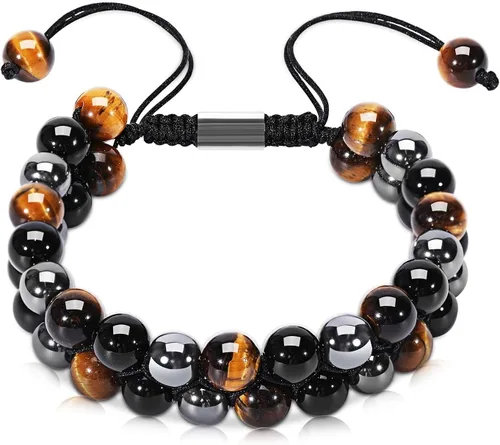 Pulsera de hematitas chapada en color para hombre, a la moda, chapada en oro, circonita cúbica, pavé, corona de rey, pulsera de abalorios, joyería