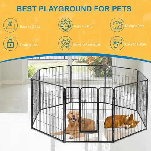 Miniatura 3 de Corralito para perros para interiores, corralito de juego para cachorros para interiores y exteriores, valla de metal de 8 paneles con puertas