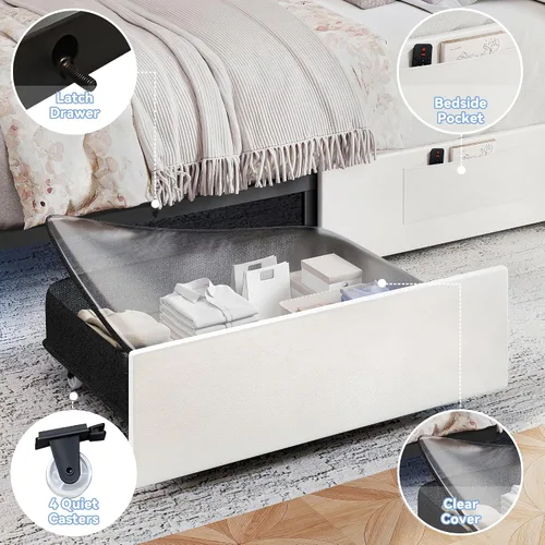 Miniatura 5 de Torana Marco de Cama LED Queen con 2 Cajones, Camas de Plataforma Tapizadas en Terciopelo con Cabecera de Almacenamiento Ajustable, Marco de Cama