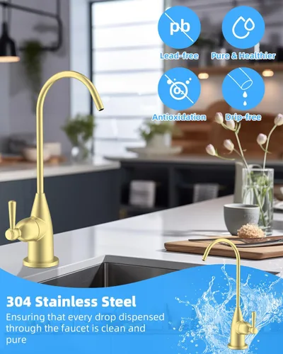 Miniatura 2 de Hibbent Grifo de Agua Potable para Barra y Fregadero de Cocina, Grifo de Ósmosis Inversa RO de Acero Inoxidable para Sistema de Filtración Bajo