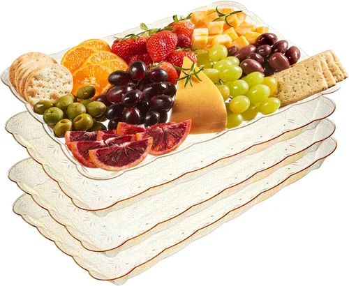 Miniatura 28 de Plasticpro - Bandejas de plástico para servir, rectangulares, 9 x 13 pulgadas, plato desechable para fiesta, incluye 4 bandejas Transparente