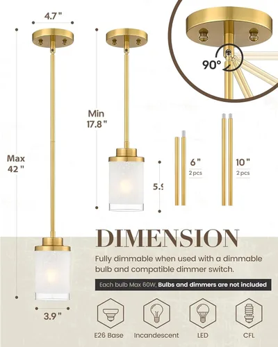 Miniatura 4 de TENGXIN Lámpara Colgante Moderna para Isla de Cocina, Accesorio de Lámpara de Techo Colgante de Oro Cepillado, Iluminación Colgante de Estilo Granja