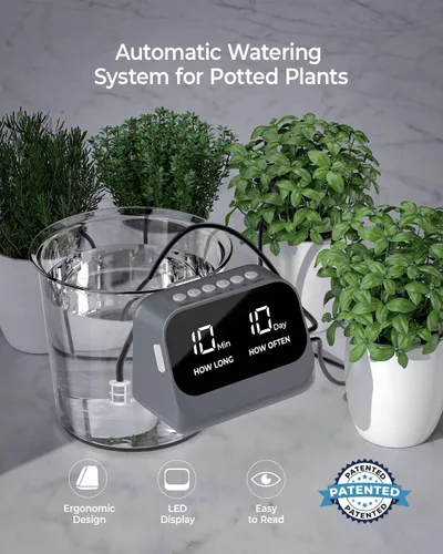 Miniatura 2 de Riego automático para plantas en maceta, utilizando un temporizador programable inteligente, cuenta con una pantalla LED impermeable, una batería