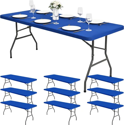 Miniatura 17 de Paquete de 6 fundas de tela elástica para mesa, color beige, para mesas de 8 pies, protector de mantel rectangular universal lavable y elástico