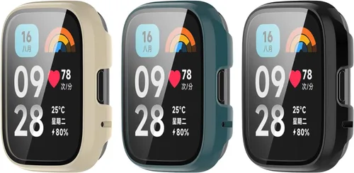 Funda protectora compatible con Redmi Watch 3 Active/Redmi Watch 3 Lite, carcasa rígida de policarbonato templado de vidrio ultrafino, cubierta