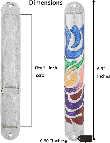 Miniatura 3 de Matashi Esmalte azul pintado a mano de 6 pulgadas Mezuzah adornado con espinilla hebrea, decoración de pared para puerta del hogar, decoración