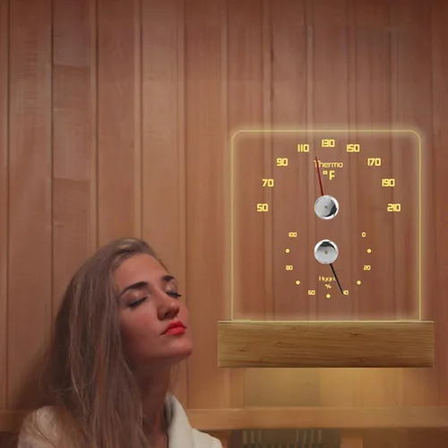 Yofidra Termómetro de sauna 2 en 1 Fahrenheit Termómetro higrómetro con luz LED Accesorios de sauna para sala de sauna Hotel