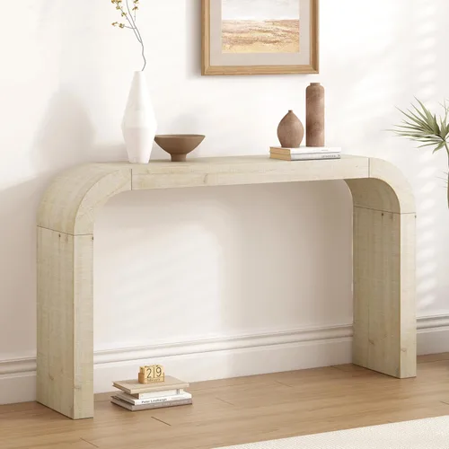 Miniatura 19 de 50" Modern Art Sculptural Console Table, Oval Cutout Legs, Wood Veneer, Thick Rounded Tabletop, Contemporary Entryway Sofa Table for Living Room