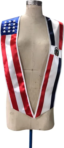 Miniatura 3 de Cappe Diem Estola de banda de graduación de dos banderas (Estados Unidos + Internacional)
