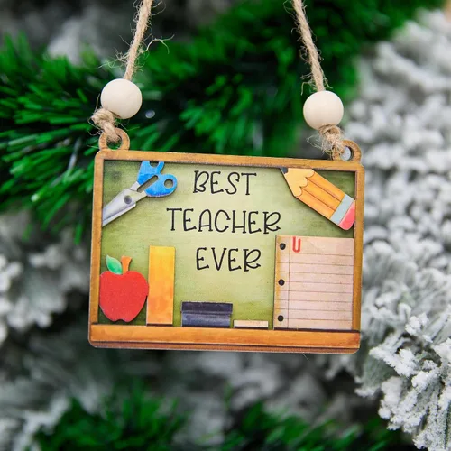 Mejor Adorno de Tiza para Profesor 4 Pulgadas – Adorno Colgante de Madera en Capas, Suministros Escolares, Decoración, Regalo para Educador,