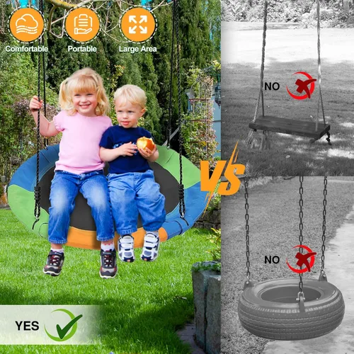 Miniatura 2 de Columpios de árbol para niños al aire libre, 40 pulgadas de diámetro, peso de 600 libras y cuerdas colgantes ajustables, ideal para columpios