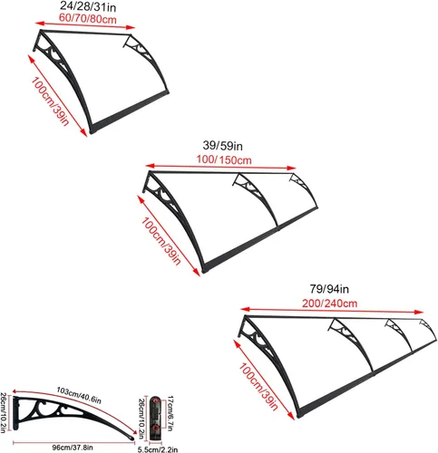 Miniatura 4 de Toldo transparente para ventana, toldo para puerta, resistente a los impactos, para puerta de ventana de patio, 60/80/100/47.2 in, cubierta