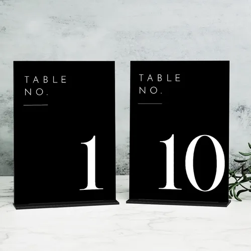 Números de Mesa Negros para Boda 1-10 con Soportes, 5"x7" Números de Mesa de Acrílico Negro con Fuente Blanca, Perfectos para Recepción de Fiesta de