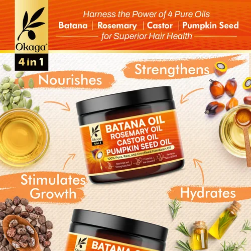 Miniatura 2 de Aceite de batana para el crecimiento del cabello, mezcla todo en uno con aceites de semillas de batana, romero, ricino y calabaza, puro y sin