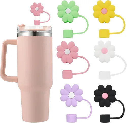 Miniatura 7 de Cubiertas de pajitas con flores SEMATA para tazas Stanley de 30 y 40 oz con asa, accesorios de 4 piezas, tapas de pajita de silicona reutilizables