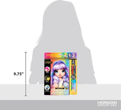 Miniatura 7 de Horizon Group USA 210933 - Cuaderno de bocetos de moda Rainbow High Scratch 'n Style, arte para rascar, libro para colorear, incluye plantillas