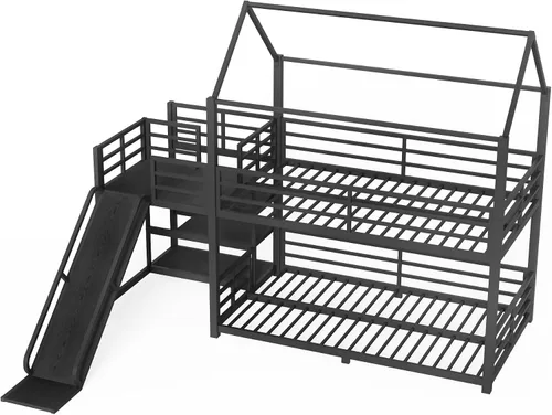 Miniatura 9 de Bellemave Litera individual sobre cama individual con tobogán, litera de piso para niños con escaleras de almacenamiento y barandilla de longitud