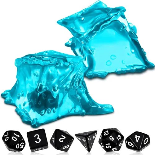 Deekin Cubo gelatinoso de la cárcel de dados de resina de la prisión, 6 jaulas de juego de rol con contenedor, juego poliédrico negro, accesorio en