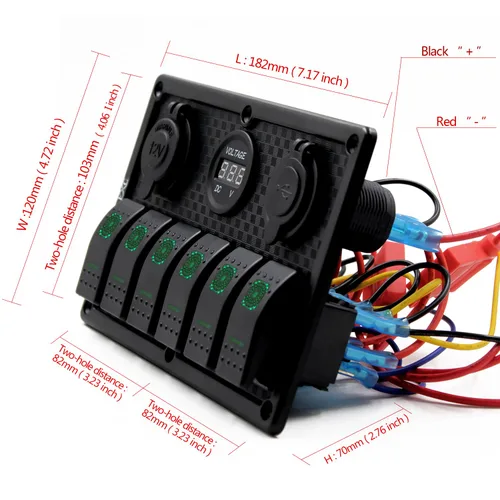 Miniatura 5 de Panel FXC impermeable, con ranura de doble puerto USB, fusibles de 4.2 A, visualización digital de voltaje, toma de encendedor y 4, 6 u 8 tipos