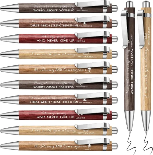 Miniatura 7 de Paquete de 10 bolígrafos retráctiles de bambú cristianos con versículos bíblicos para el Día del Padre, con tinta positiva, regalo cristiano