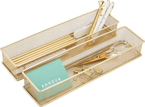 Miniatura 27 de Annova Organizador de cajones y estantes apilables de malla, cesta de almacenamiento, bandeja para suministros escolares y de oficina, juego de 2