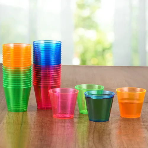 Miniatura 5 de 250 vasos desechables de plástico, vasos de fiesta multicolor neón de 1 onza, vasos desechables de plástico duro para margarita, whisky