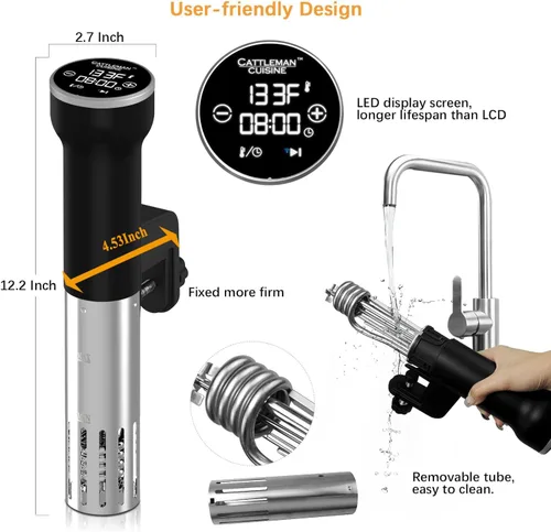 Miniatura 5 de CATTLEMAN Máquina Sous Vide Wi-Fi, 1000 W, IPX7 impermeable, cocina Sous Vide, circulador de inmersión, kit de cocina Suvee con 30 bolsas de vacío
