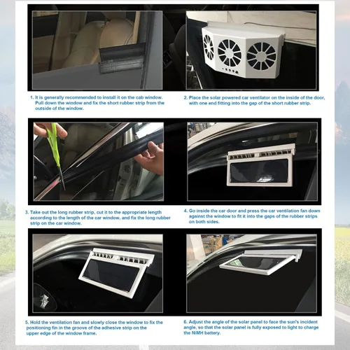Miniatura 8 de Unifizz Ventilador de ventana delgada solar Ventilador de escape de coche con tres ventiladores 1.5W ABS blanco