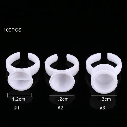 Miniatura 7 de Sonew Paquete de 100 anillos de tinta desechables Microblading Pigmento Pegamento Copa Semi Permanente Maquillaje Pestañas Cejas Tinta Pequeño