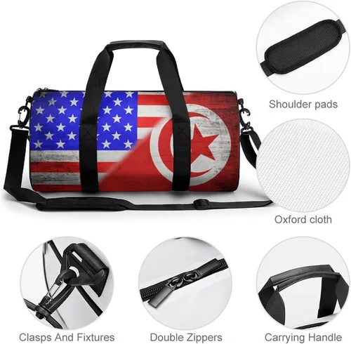 Miniatura 5 de Banderas de Estados Unidos y Túnez - Bolsa deportiva para gimnasio, bolsa de entrenamiento duradera, bolsa de lona con correa para el hombro