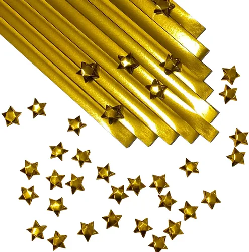 Miniatura 9 de 100-Strips Gold Foil Paper Strips for Making Origami Stars, Lucky Stars, Puff Stars. Reflective Mirror Shiny Paper Strips, 1 x 24 inch. (BIG Gold)