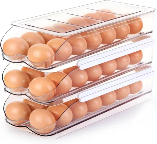 Miniatura 8 de RoskDeewat Soporte para Huevos para Refrigerador, Contenedor de Huevos con Rodamiento Automático para Refrigerador, Organizadores Apilables