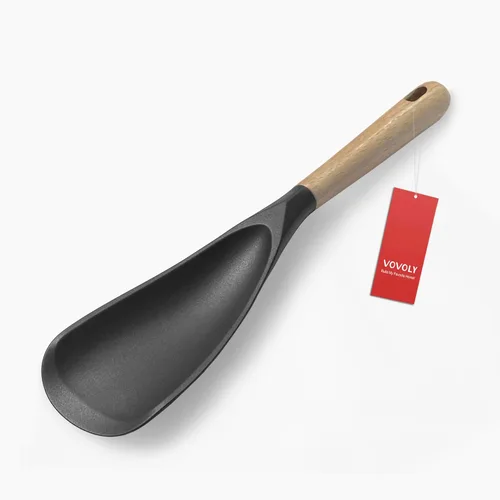 Cuchara de cocina para utensilios de cocina antiadherentes, cuchara de silicona VOVOLY para mezclar, sacar y raspar, negra, 11.4''