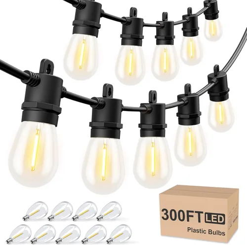 Miniatura 9 de Svater Guirnalda de luces para exteriores de 200 pies, luces de patio para exteriores con bombillas LED inastillables, impermeable, IP65, luz