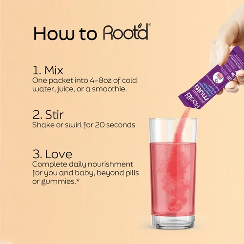 Miniatura 3 de Root'd Polvo multivitamínico prenatal - 25 vitaminas y minerales con 3 electrolitos, folato, hierro, D3 para mamá y bebé, 7 superalimentos