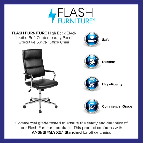 Miniatura 4 de Flash Furniture Hansel - Silla de oficina giratoria ejecutiva con respaldo alto, color negro LeatherSoft