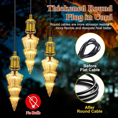 Miniatura 4 de Lámpara colgante retro de 16.4 pies con cable de enchufe, cable de luz colgante redondo grueso negro E26, lámpara colgante industrial vintage