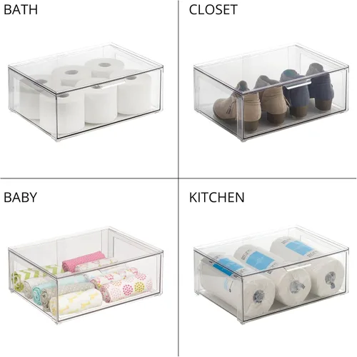 Miniatura 7 de mDesign - Contenedores organizadores de almacenamiento de baño apilables de plástico con cajón frontal extraíble para encimera de baño, tocador