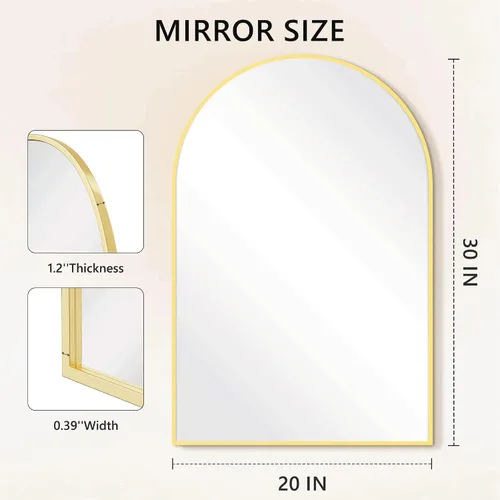 Miniatura 7 de Espejo de baño arqueado para pared, espejo para tocador, espejo grande de 30 x 20 pulgadas, marco de metal (30 x 20 pulgadas, dorado)