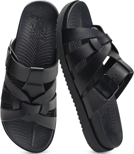 Miniatura 13 de KuaiLu Sandalias de gladiador para mujer con cómodo soporte de arco para verano, playa, vacaciones, caminar, viajes, pescador, toboganes, trajes