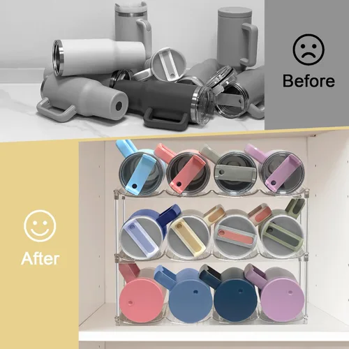 Miniatura 5 de Organizador apilable de botellas de agua para gabinete, organizador de vasos de acrílico, estante de almacenamiento para Stanley de 40 onzas