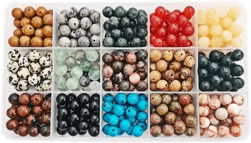 Miniatura 9 de 750 cuentas de piedra redonda natural real, cristales lisos, piedras preciosas sueltas, multicolor, mezcladas para hacer joyas, pulseras, collares