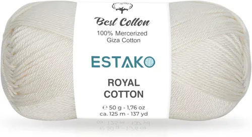 Miniatura 69 de Estako Algodón Royal, 100% hilo de algodón giza mercerizado, suave, súper fino 1 para ganchillo y tejer, 1.76 onzas (50g) / 137 yardas (125m)
