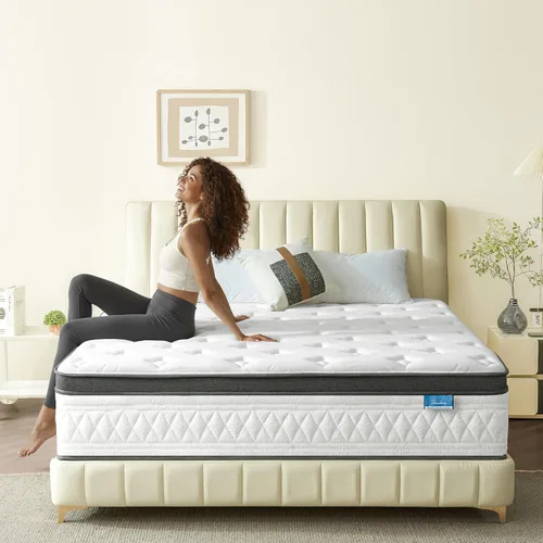 Colchón Queen Breezleep, Colchón Híbrido Refrescante de 12 Pulgadas Tamaño Queen en una Caja, Firmeza Media con Espuma Viscoelástica de Gel y