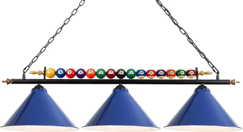 Miniatura 12 de Lámpara de mesa de billar de 47 pulgadas para mesas de 7 pies y 8 pies, colgar sobre billar con bola real y 3 pantallas de lámpara de metal