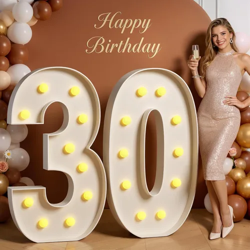Miniatura 104 de Números de marquesina de 4 pies de alto, 4 pies de alto, números grandes iluminados 0 para 30, 40, 50, 60, decoración de fiesta de cumpleaños